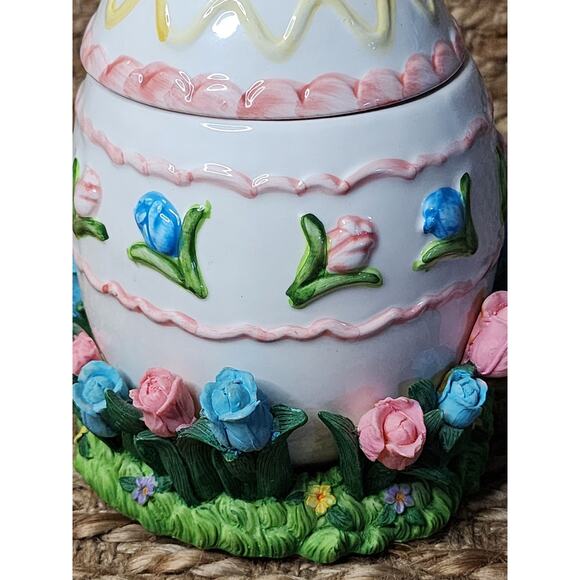 Long Rich Easter Egg Jar With Spring Flowers At Base 8.5" X 5" Holiday Decor - Picture 2 of 10